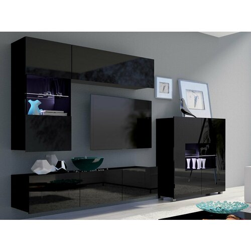 Стенка в гостиную Верона 9 250х200х42 черный черный глянец 56796₽