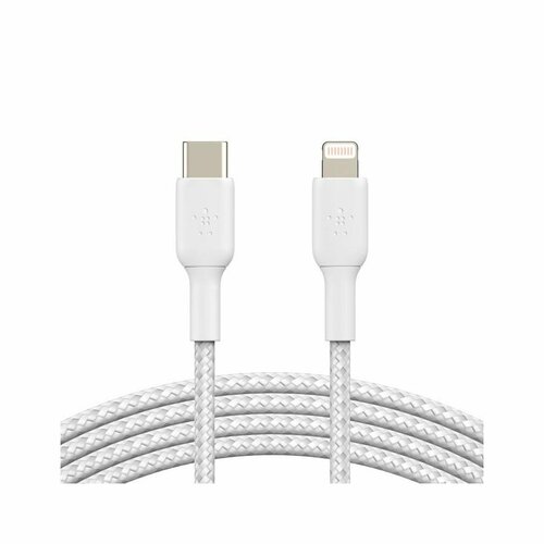 Кабель Belkin BoostCharge USB-C Braided Cable with Lightning Connector белый зарядное устройство belkin boostcharge usb c wall charger 20w usb c cable with lightning connector белый