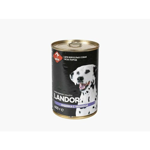 LANDOR влажный корм для собак всех пород индейка с черникой 400 г (6 шт)