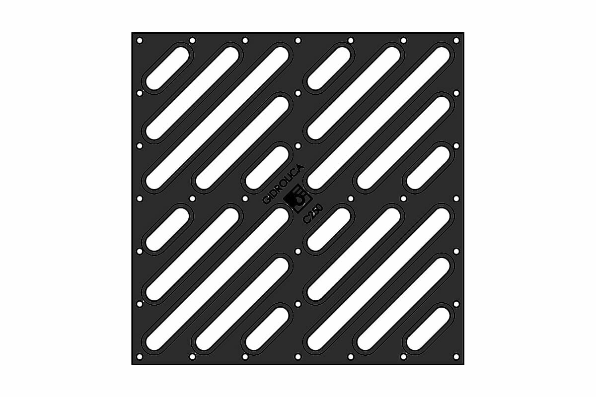 Решетка водоприемная для дождеприемника Gidrolica 30x30x30 см, чугунная щелевая, кл. С250 205/2