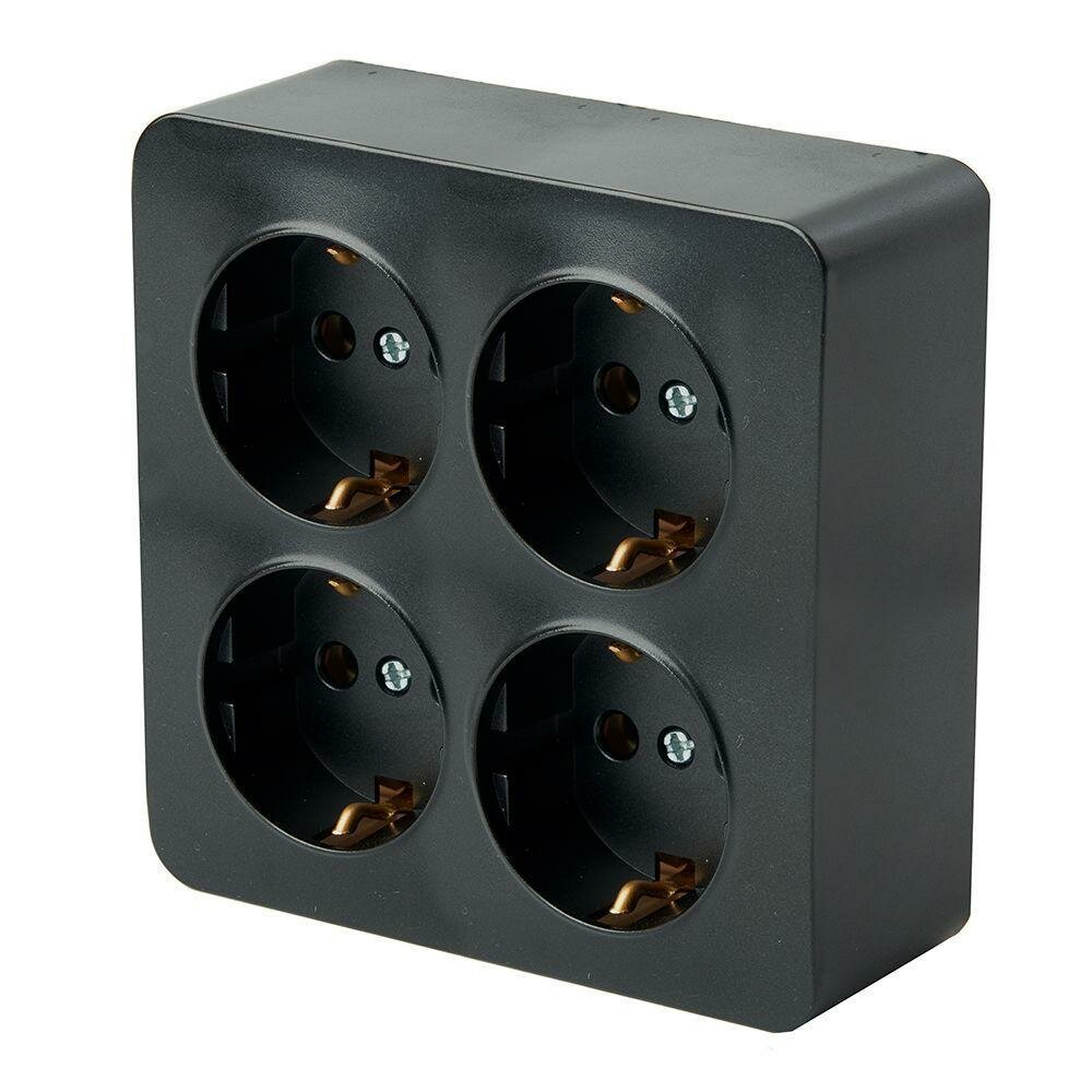 Розетка 4-местная 2P+PE Stekker София черный MST16-14S-02 49322, цвет Черный/, материал /