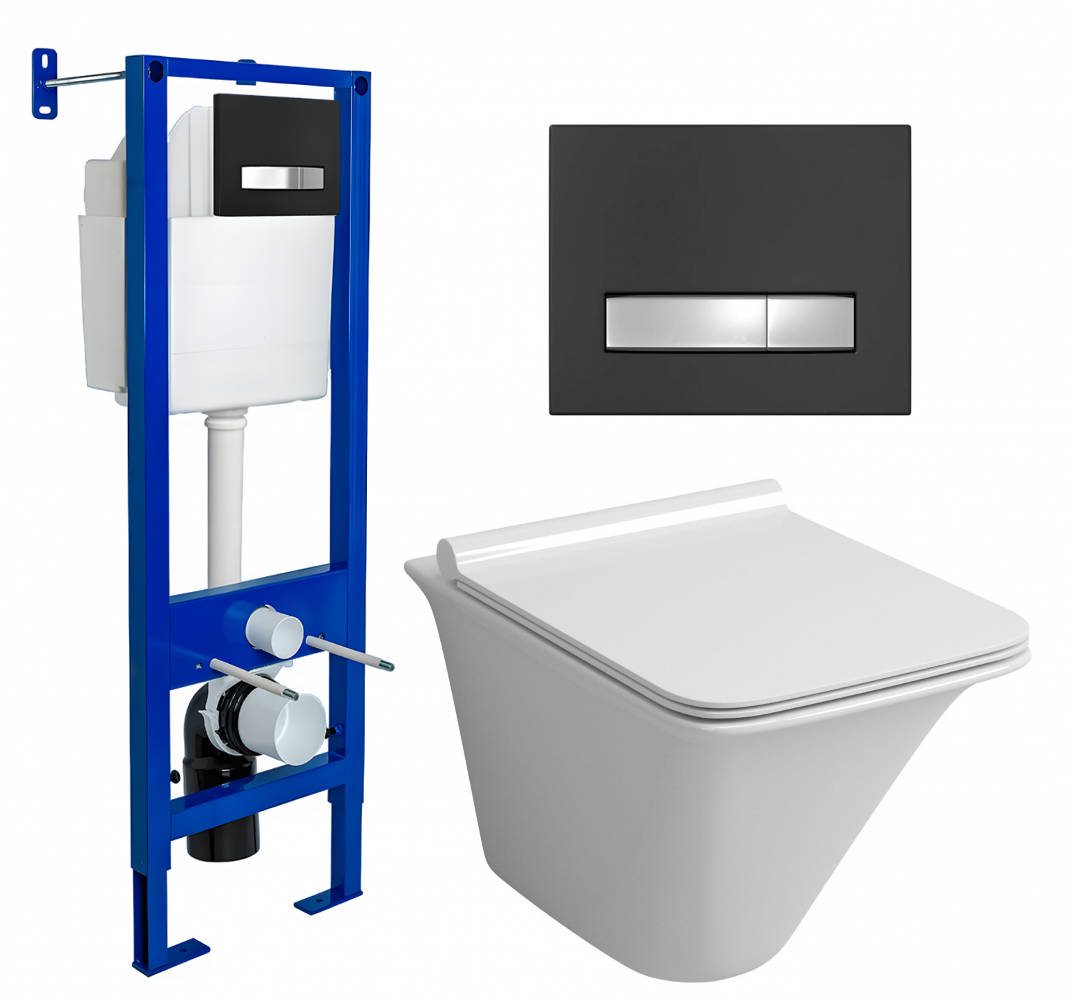 Комплект 3 в 1 инсталляция Berges Atom Line 410 + Унитаз подвесной Grossman GR-4413S + кнопка черная хром