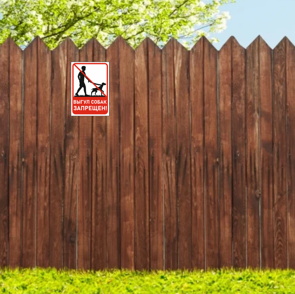 Табличка А3 (30х42 см) "Выгул собак запрещён" (жесткий пластик / скотч / ламинация) — фото 1