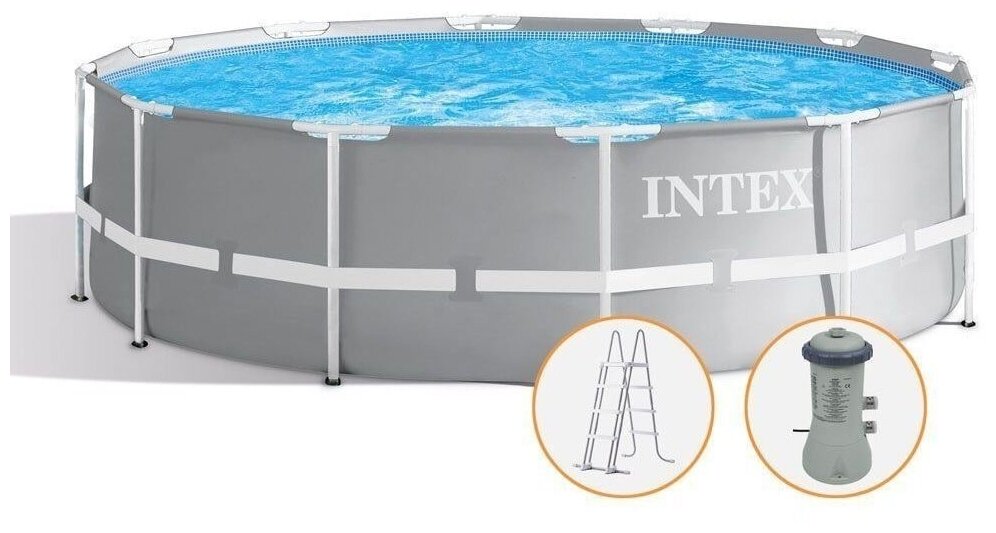Изображение Каркасный бассейн Intex Prism Frame 366x122 см + фильтр-насос 3785 л/ч, лестница (26718/28726)