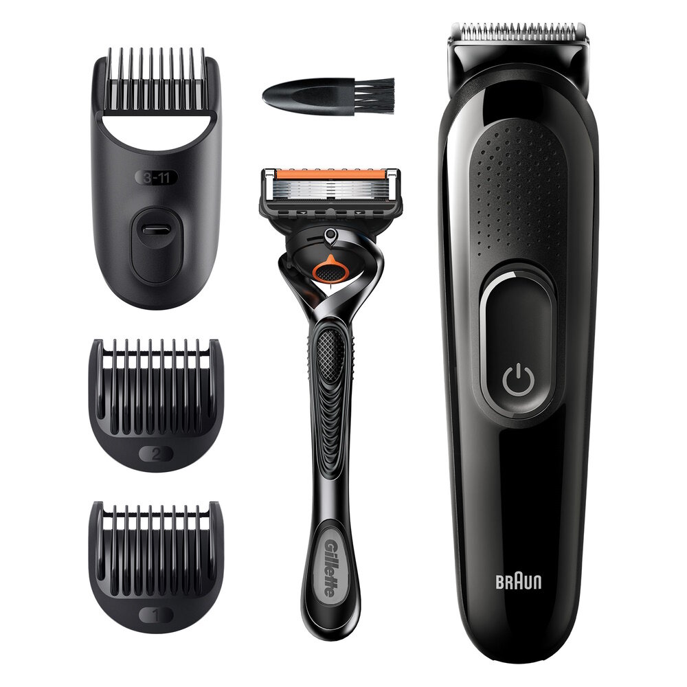 Триммер Braun SK3300 для бороды и тела, 8 установок длины, влагозащищенный, черный + Бритва Gillette