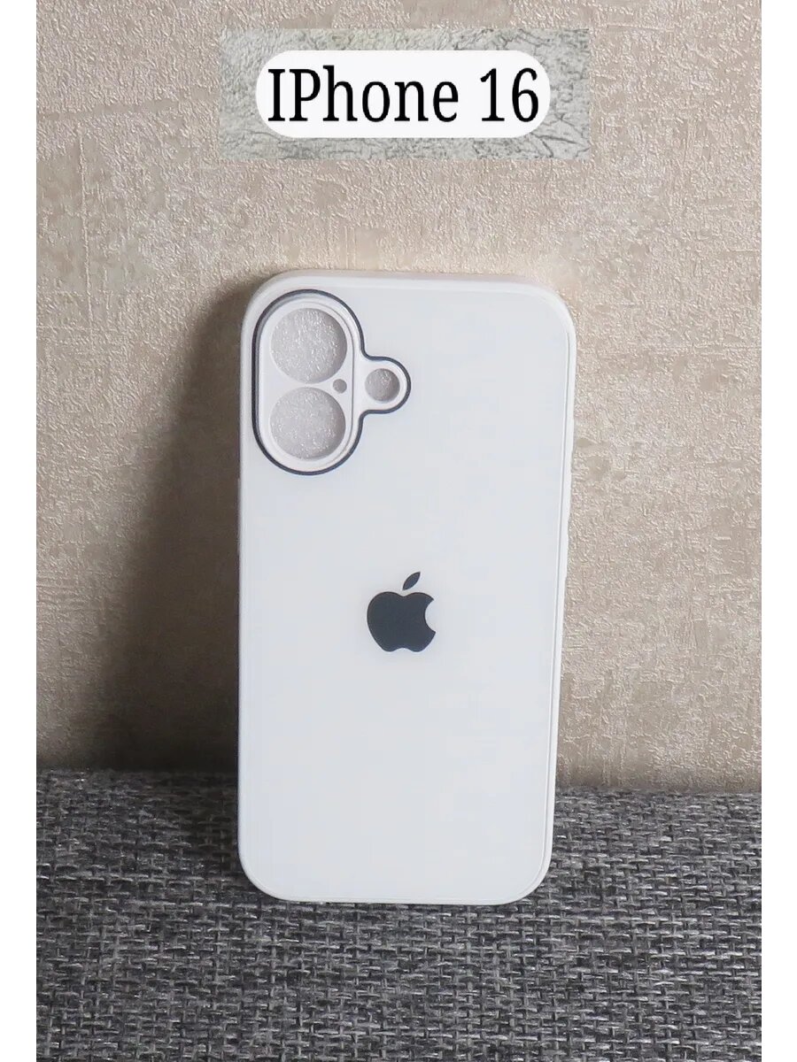 Чехол ЭКОLАЙН, для iPhone 16, глянцевый, ударопрочный, стеклянный, цвет белый