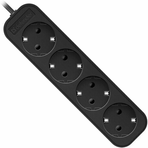 Удлинитель Defender M450 5 метров 4 розетки с заземлением, чёрный