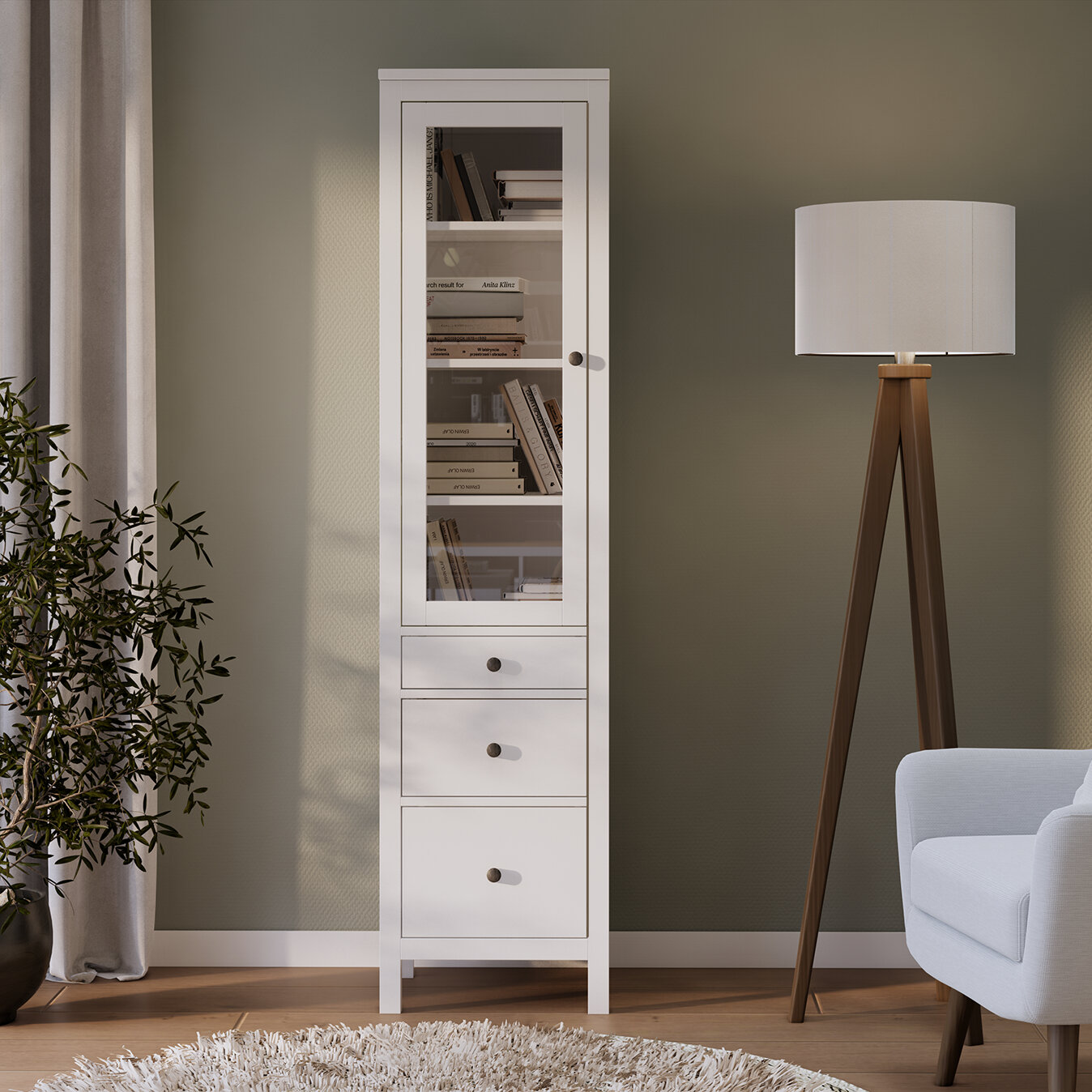 Шкаф-витрина Хемнэс Hemnes/Кымор, 3 ящика, 49х198х37 см, белый