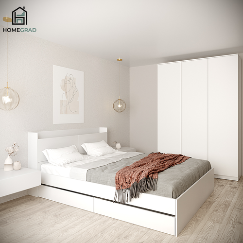 Двуспальная кровать с ящиками и головной нишей Astra 160 см белая 22558₽
