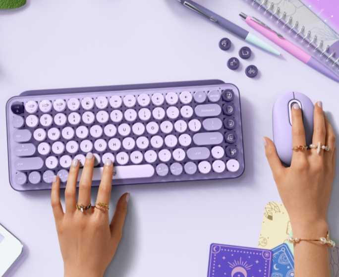 Беспроводная клавиатура Logitech POP Keys COSMOS, английская/русская (ISO) сиреневая, лиловая, фиолетовая — фото 1