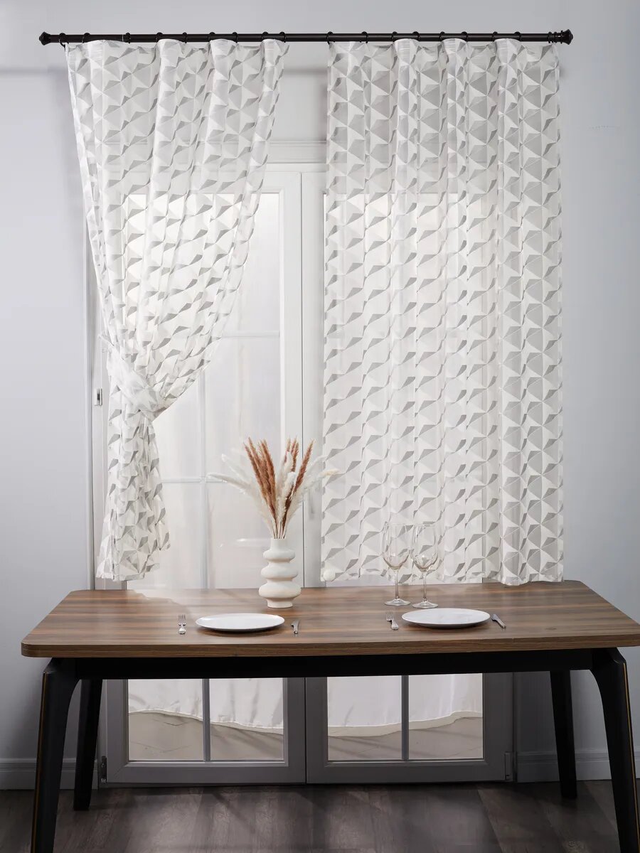 Тюль SANPA HOME, короткий для кухни с рисунком, комплект 145х180-2шт