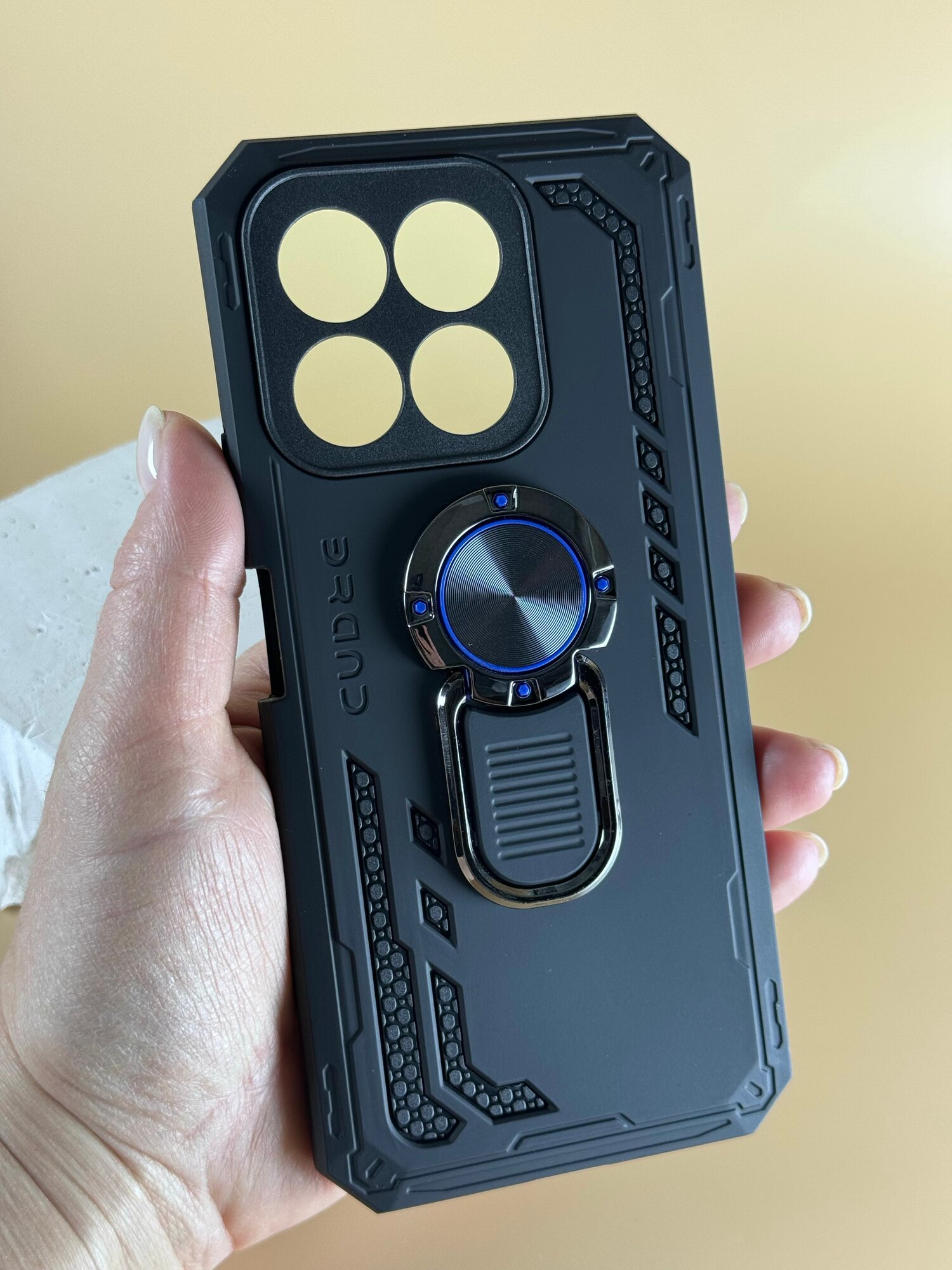 Чехол противоударный на Honor X8c (Чехол на Хонор Х8с) с защитой камеры, ударопрочный, усиленный с кольцом, черный — фото 1