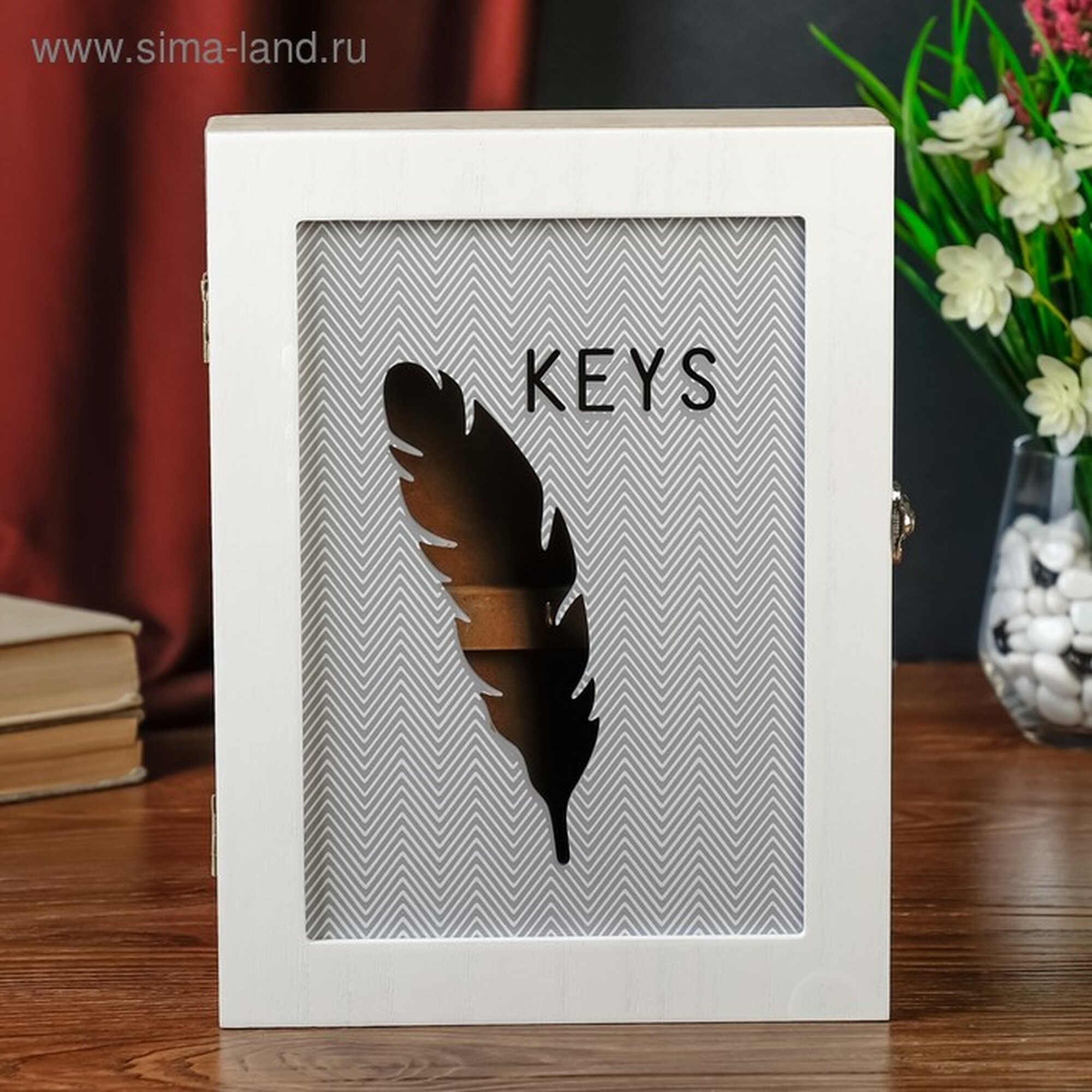 Ключница настенная «Пёрышко и зигзаг» дерево 6 крючков 26×5.5×19.5 см