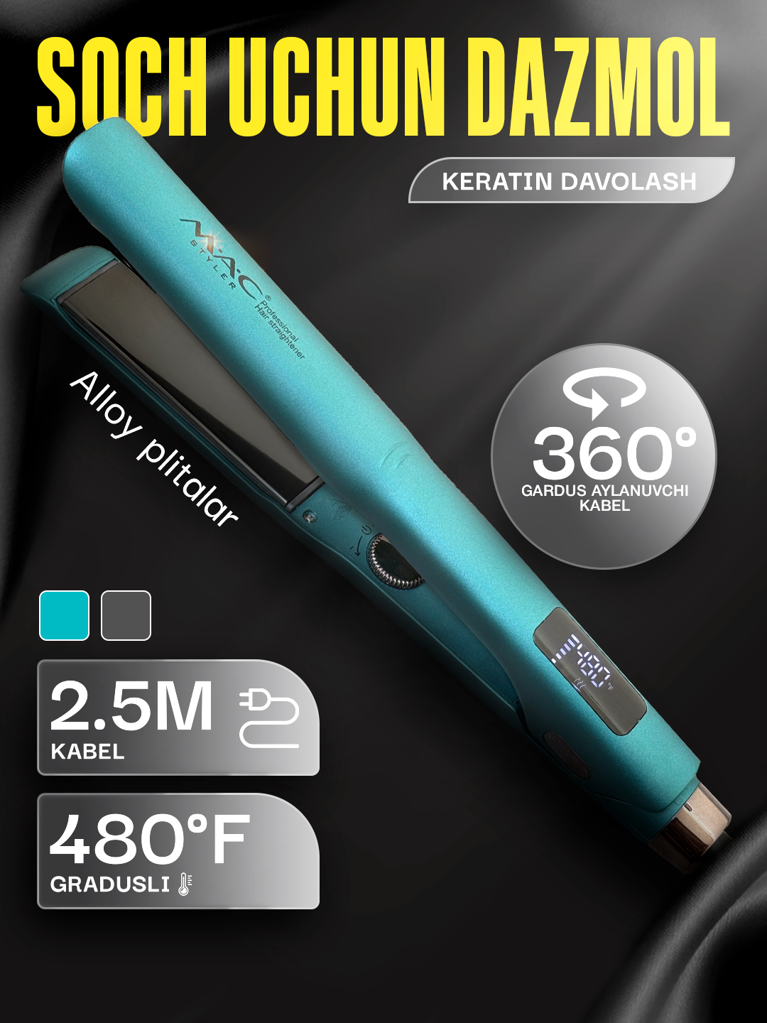 Утюжок M.A.C Styler, Mac MC-5578, титановые пластины, LED-дисплей