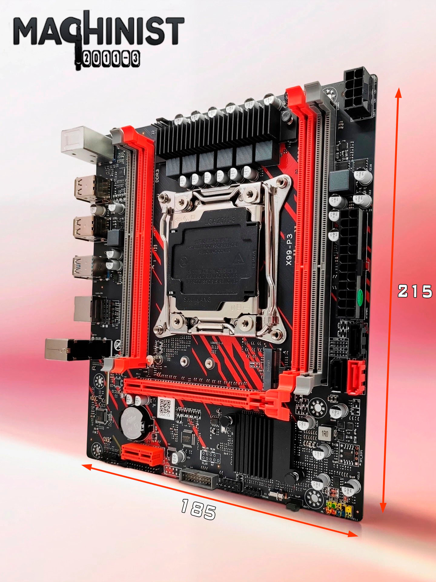 Комплект материнская плата Machinist X99-P3 + Xeon 2673V3 + 32GB DDR3 ECC 2x16GB Red — фото 1