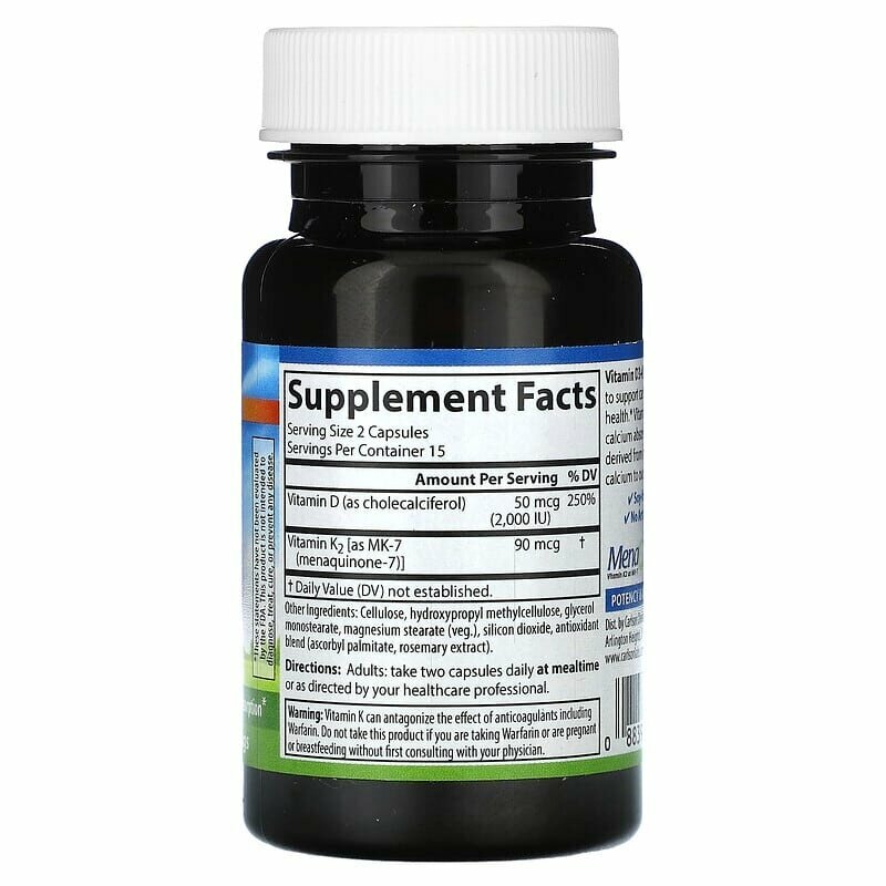 Витамин D3 + K2 2000 IU Carlson, 30 капсул — для костей и сердца — фото 1