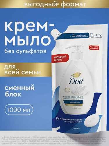 Изображение товара Дав Жидкое крем-мыло для рук в мягкой упаковке Красота и уход 1 л
