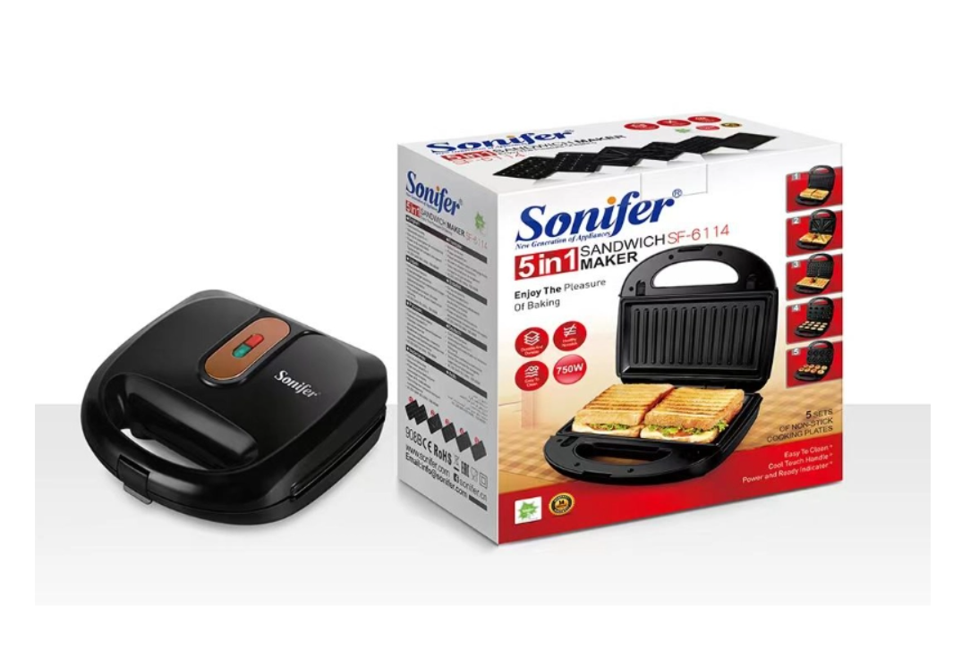 Сэндвичница / Мини-пекарня 5 в 1 Sonifer SF-6114 — мультипекарь с комплектом сменных панелей — фото 1