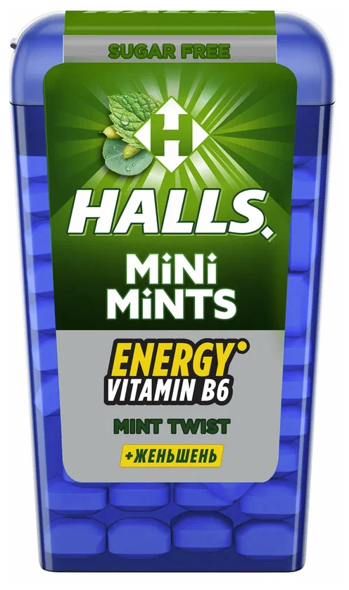 HALLS Mini Mints TWIST витамин B6 женьшень мята ментол 12.5г Набор 12шт - фотография № 2