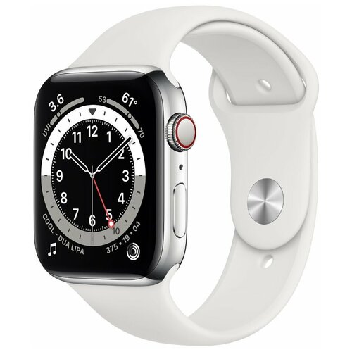 Apple Watch Series 6 GPS Cellular 44mm Silver Stainless Steel Case with White Sport Band 3580000₽