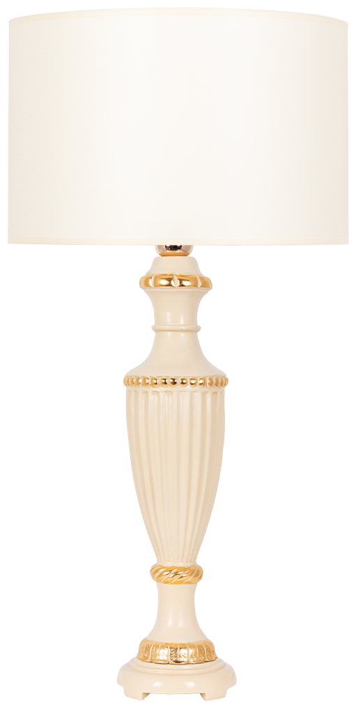 Настольная лампа Bogacho Ваза ребристая кремовая с бежевым абажуром Винтаж2