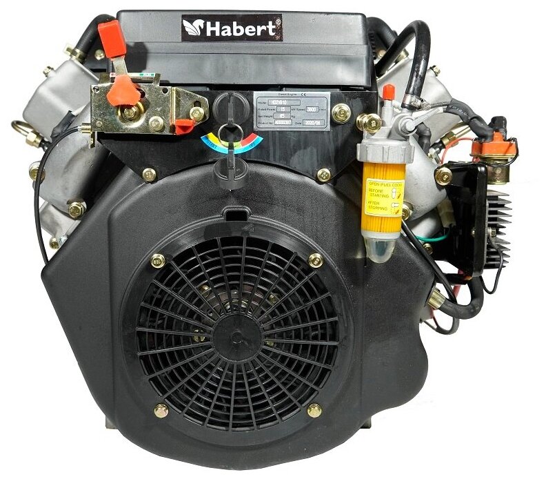 Двигатель дизельный Habert HD2V910 D25.4 мм 20А (22л. с, 875куб. см, вал 25.4мм, электрический старт, катушка 20А)