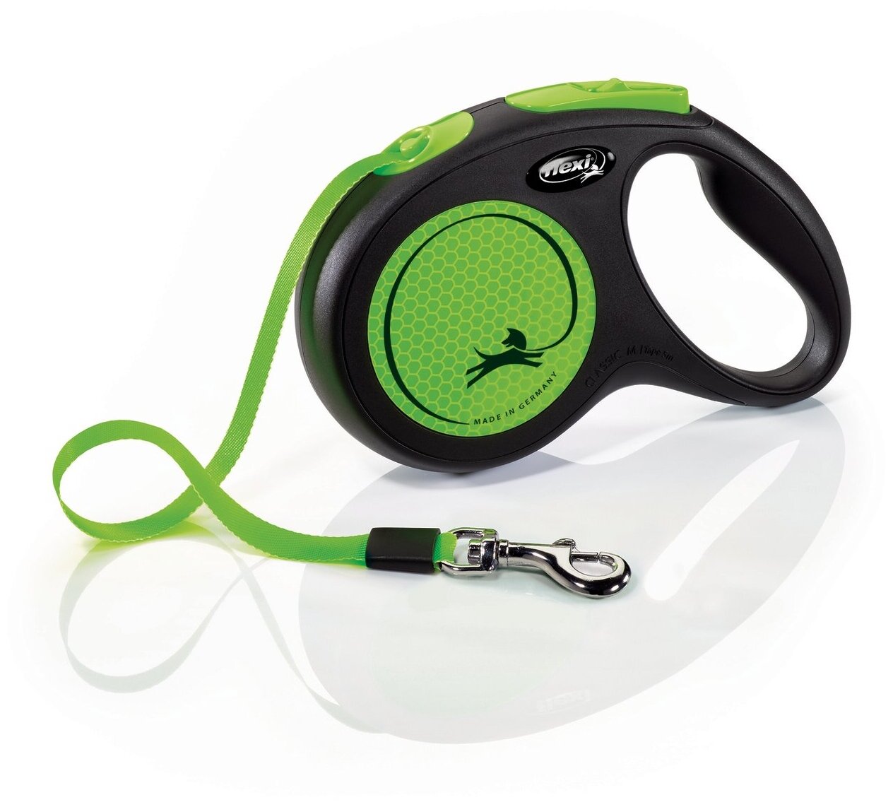 Flexi New Neon s рулетка-ремень светоотражающая для собак, зеленая (15кг, 5м)