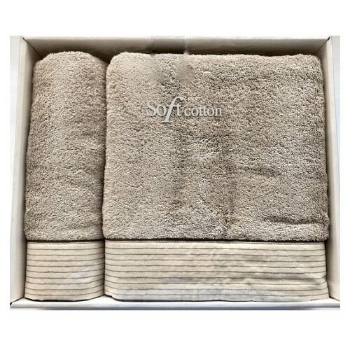 фото Набор полотенец для ванной 50х100, 75х150 soft cotton linen хлопковая махра серый