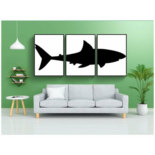 фото Набор модулных постеров для интерьера "акула, пасть, силуэт" 60x90 см. в тубусе, без рамки lotsprints