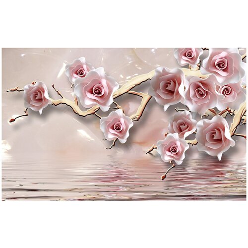 Фотообои Уютная стена 3D ветка розы 430х270 см Виниловые Бесшовные (единым полотном)