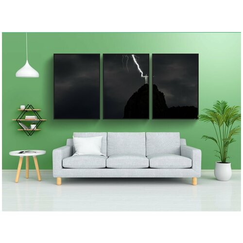 фото Набор модулных постеров для интерьера "христос, статуя, молния" 60x90 см. в тубусе, без рамки lotsprints