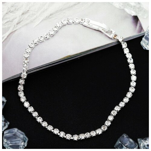 фото Жесткий браслет queen fair, стразы, 1 шт., размер 18 см, белый, серебряный