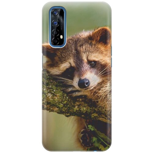 фото Ультратонкий силиконовый чехол-накладка для realme 7 с принтом "задумчивый енот" gosso