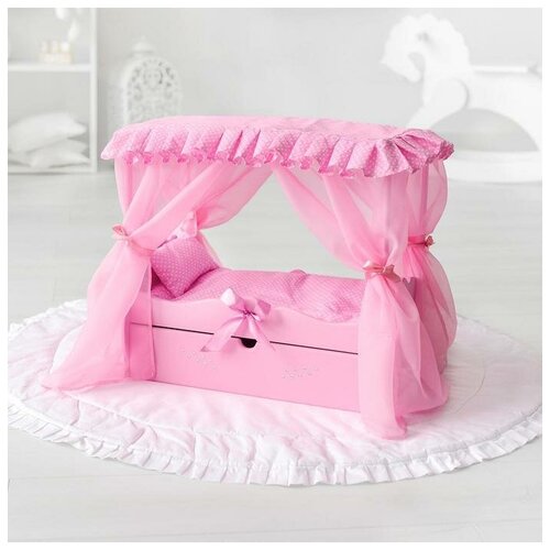 фото Игрушка детская: кроватка с царским балдахином, постельным бельем и выдвижным ящиком, цвет розовый mikimarket