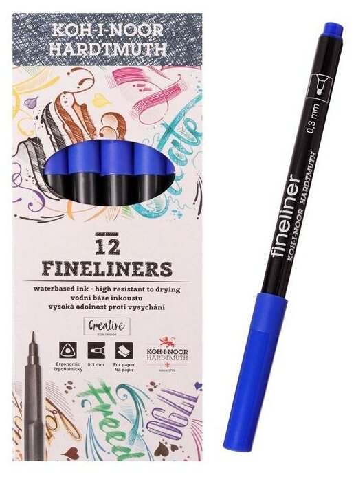Ручка капиллярная 0,3 мм Koh-I-Noor FINELINER 7021, синий(12 шт.)
