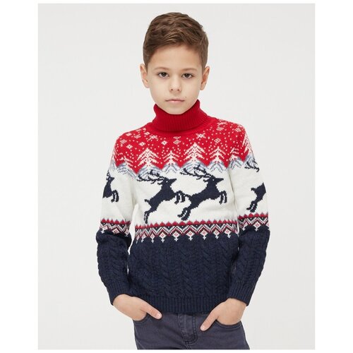 фото Детский свитер красный с оленями для мальчиков pulltonic
