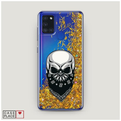 фото Чехол жидкий с блестками samsung galaxy a21s череп в маске case place