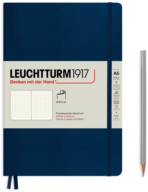 Записная книжка в точку Leuchtturm А5 123 стр, мягкая обложка темно-синий