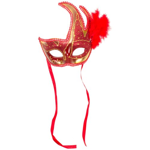 Карнавальная венецианская маска с пером красная маска карнавальная с блестками красная