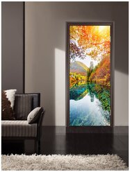 Наклейка интерьерная на дверь "Удивительный вид на Пятицветное озеро", самоклеющаяся 80х200 см.