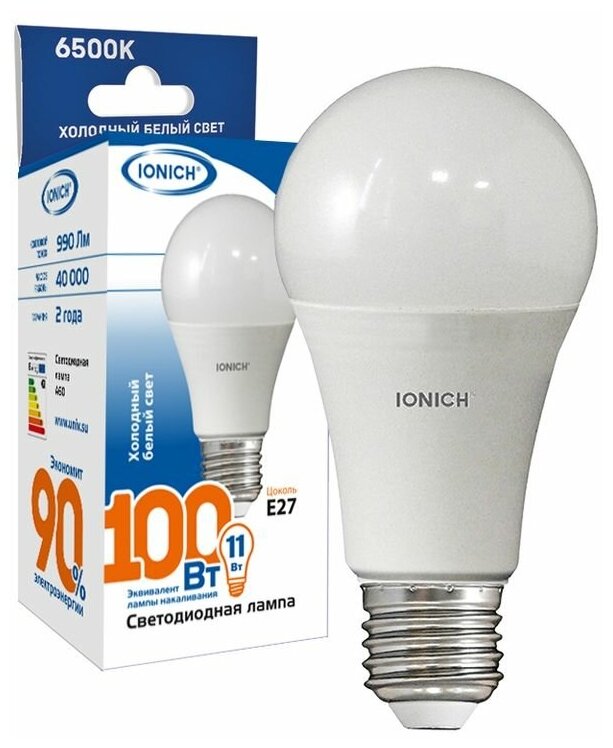 Светодиодная лампа общего назначения IONICH А60 11 Вт 6500 K (E27)