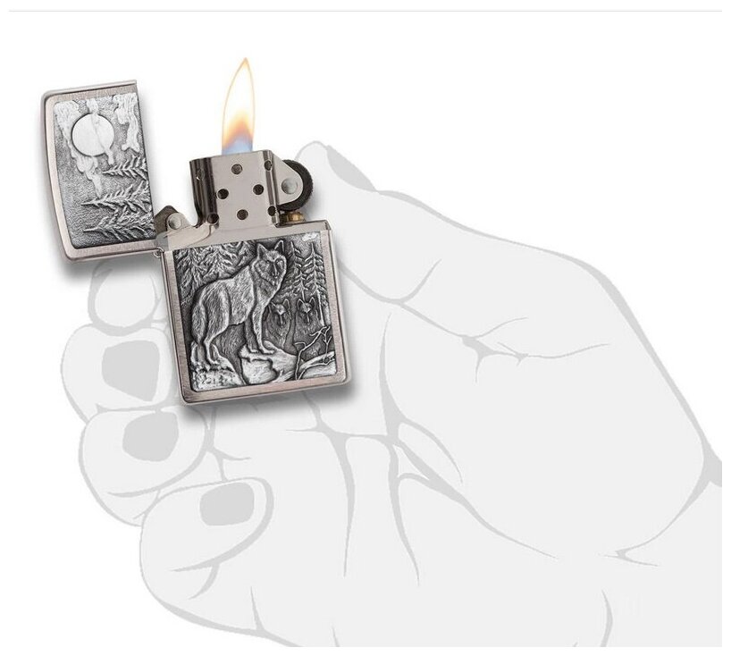 Оригинальная бензиновая зажигалка ZIPPO 20855 Timberwolves с покрытием Brushed Chrome - Лесные Волки