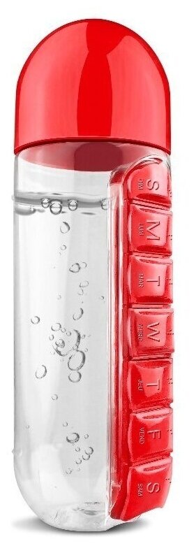Бутылка для воды с органайзером для таблеток и витаминов на неделю, красная