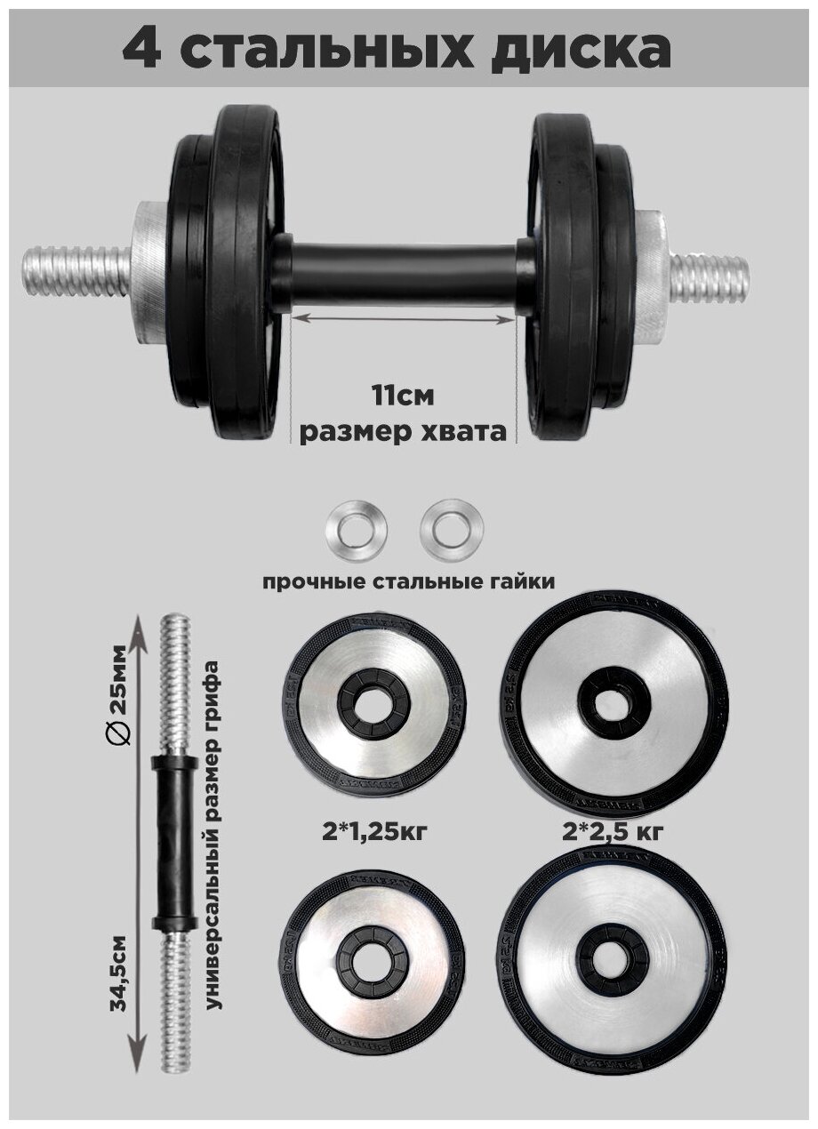 Гантель 10 кг с зеркальными накладками разборная