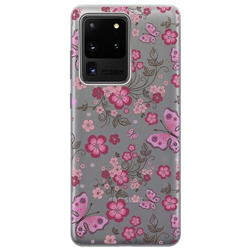 фото Ультратонкий силиконовый чехол-накладка для samsung galaxy s20 ultra с 3d принтом "butterflies and flowers" gosso