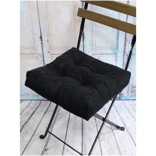 Подушка для сидения на стул без завязок MATEX VELOURS черный, чехол не съемный, ткань велюр, 40х40 см
