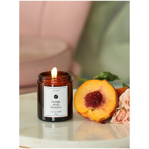 Ароматическая свеча / свеча ароматизированная / KAORI, 160 мл, аромат ROSE AND PEACH (роза И персик)