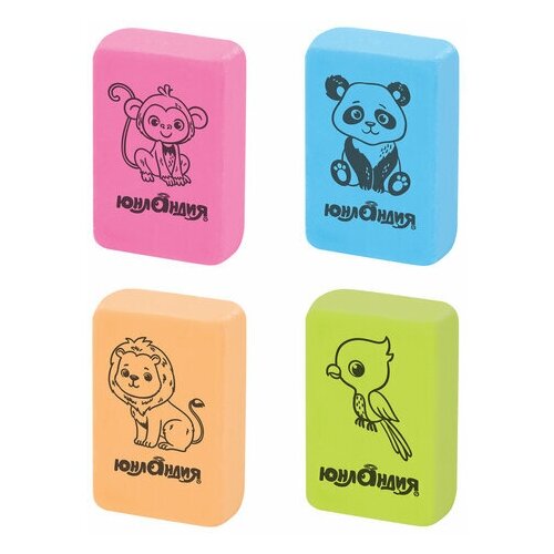 фото Ластик юнландия "зверушки" (28х18х10мм, набор цветов, прямоугольный) 160шт. (228706)