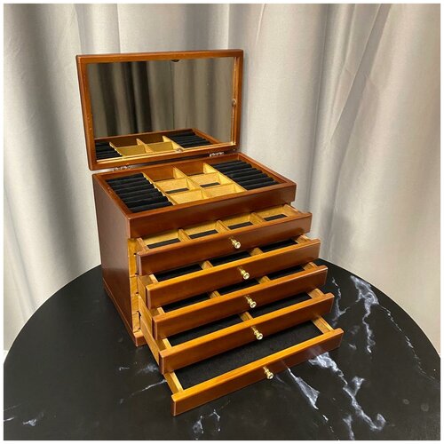 Деревянная шкатулка для украшений, 5 ящиков, орех с зеркалом