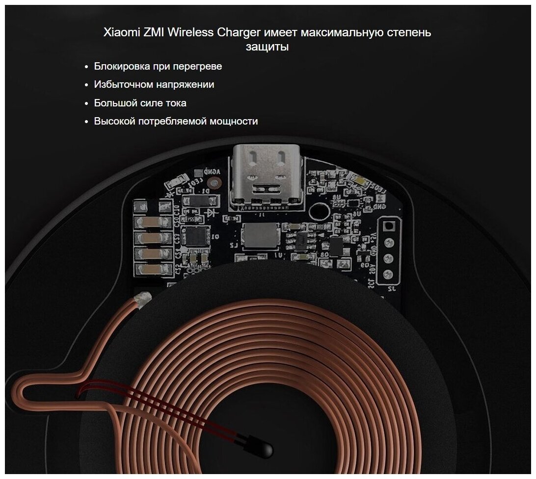 Беспроводное зарядное устройство XIAOMI ZMI Wireless, 2A, черный/зеленый - фото №18
